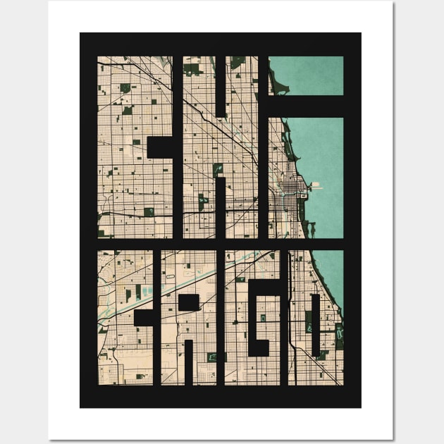 Chicago, Illinois, USA City Map Typography - Vintage Wall Art by deMAP Studio